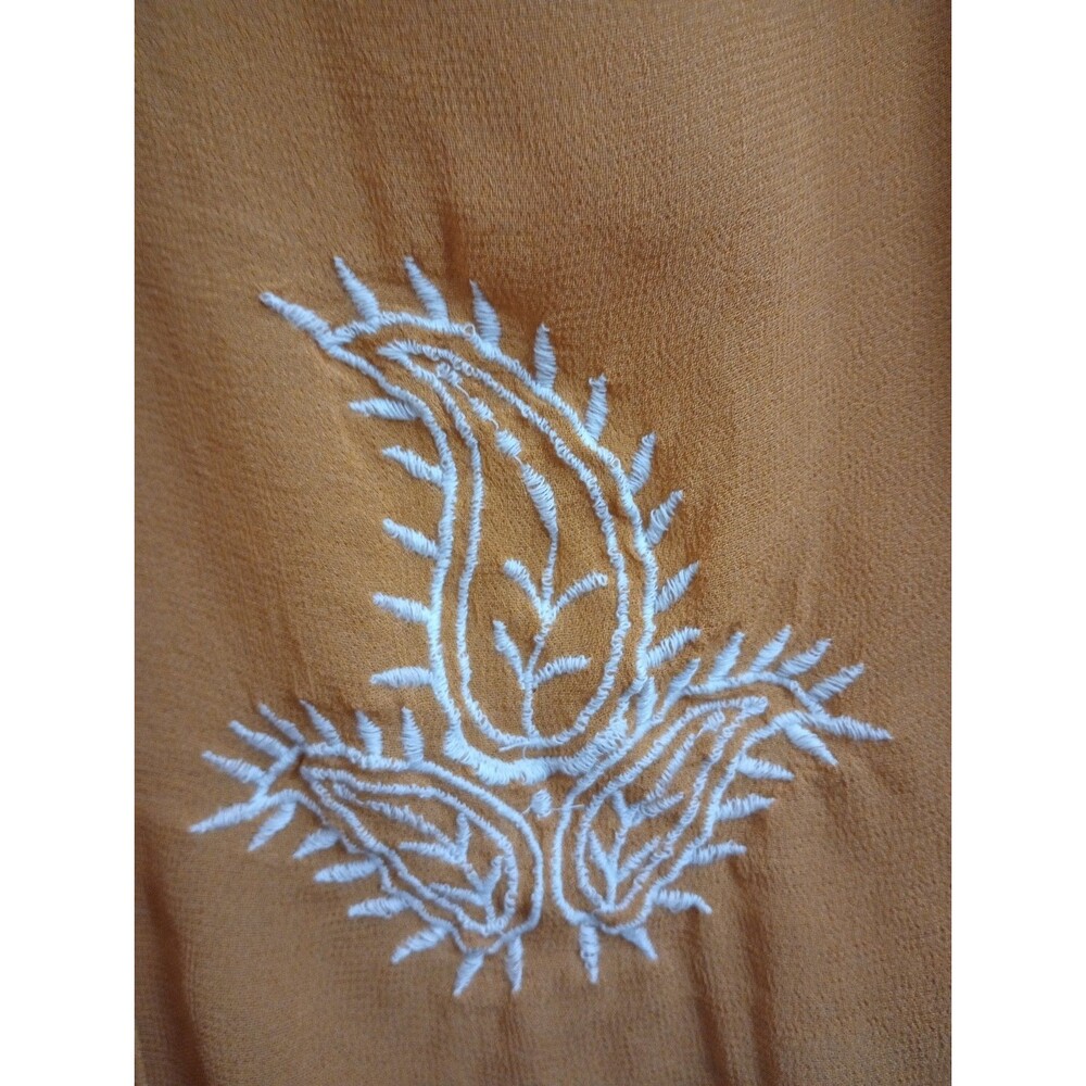 World Market Mustard Color Semi Sheer Embroidered Blouse Size Small/Medium - Picture 3 of 10